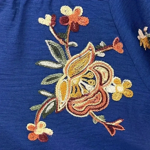 Fig & Flower Women’s Navy Floral Embroidered Long Sleeve Bohemian Blouse 2X - Picture 3 of 6